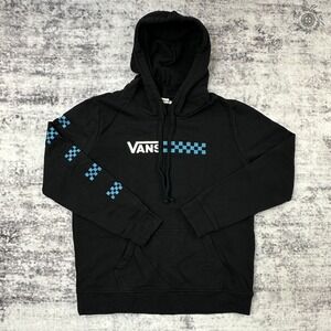 Vans Pullover Hoodie Mens Medium Black Checkerboard Logo Graphic Sweatshirt